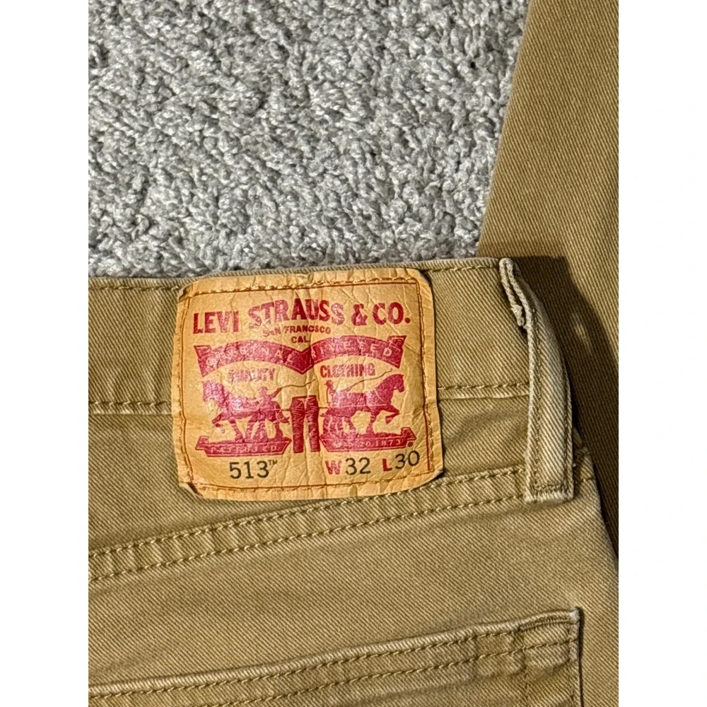 Levis 513 Slim Fit Pants Mens 32x30 Tan Khaki Brown Stretch Chino Trousers